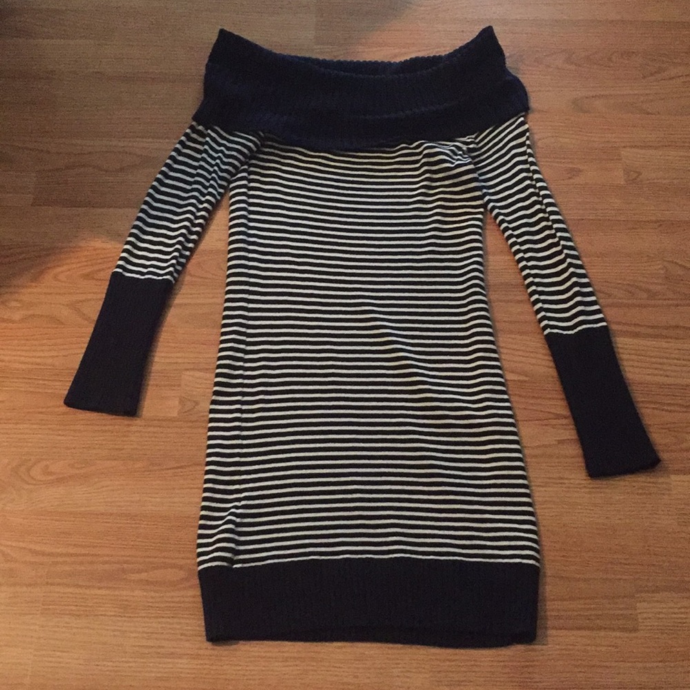 Navy and white sweater dress